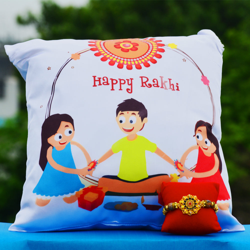 Cushion and Fancy Rakhi Combo