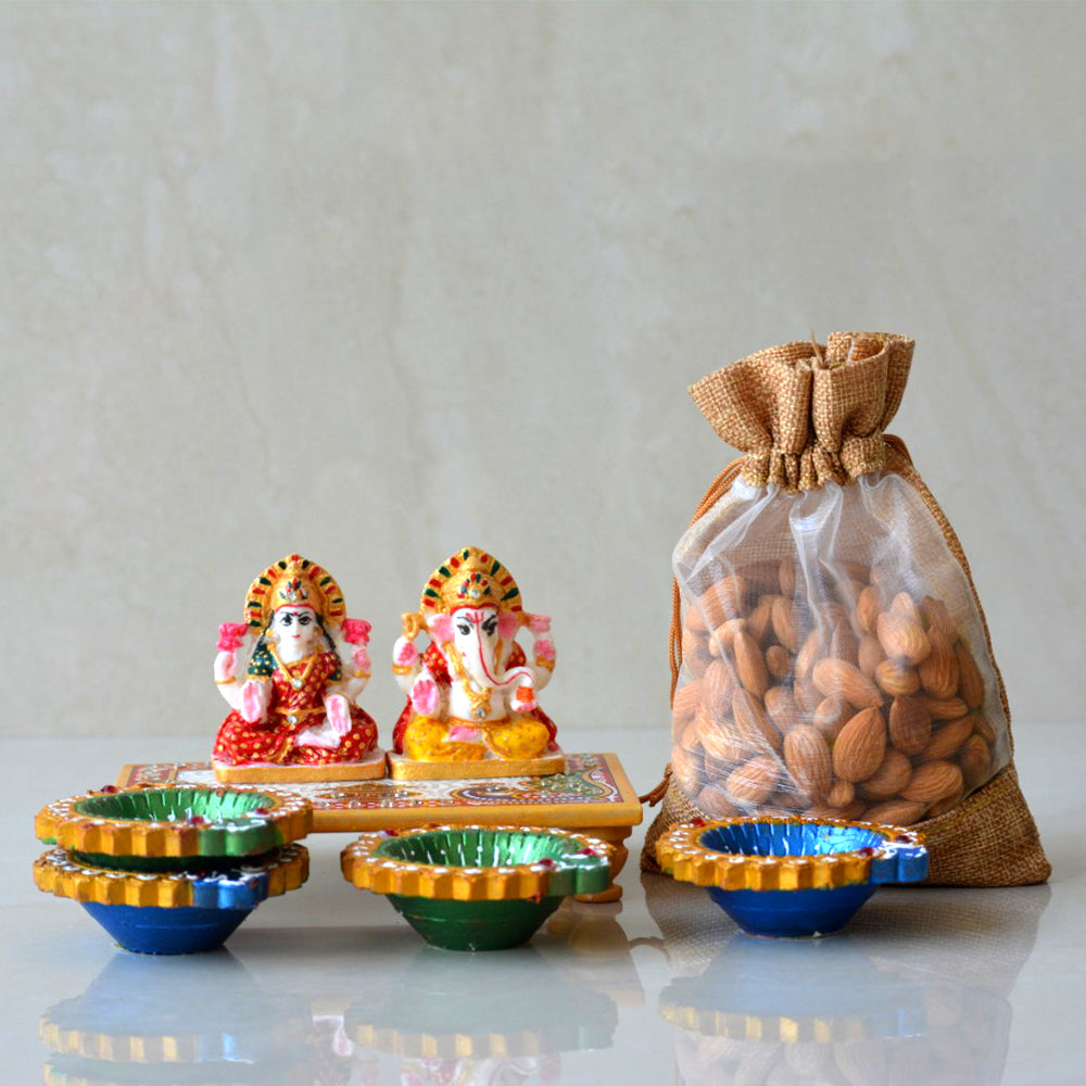 LAXMI GANESH JI+DIYA+DRY FRUIT HAMPER