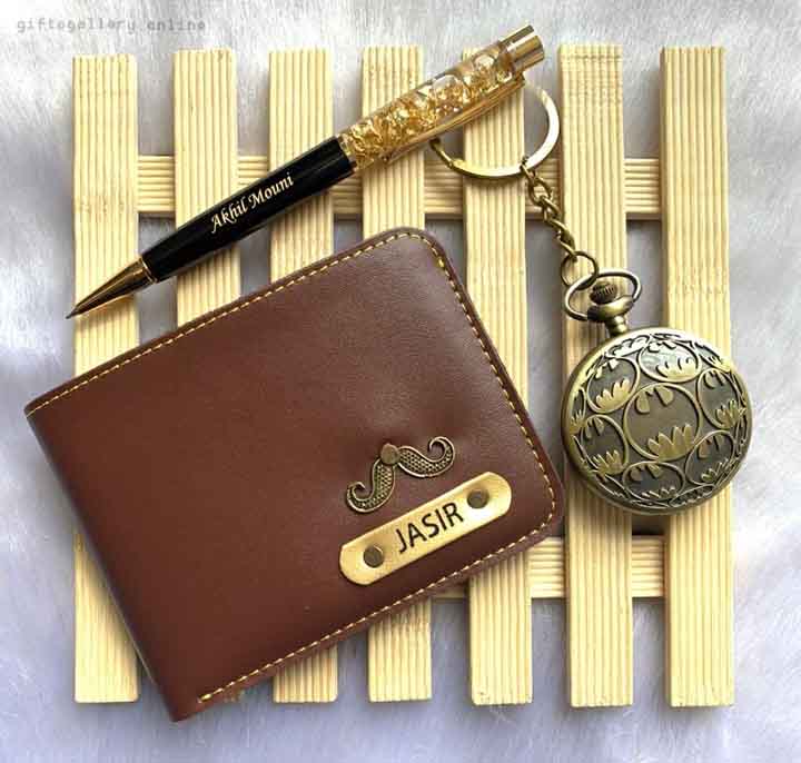 MENS WALLET+CUSTOMIZE PEN AND ANTIQUE WATCH