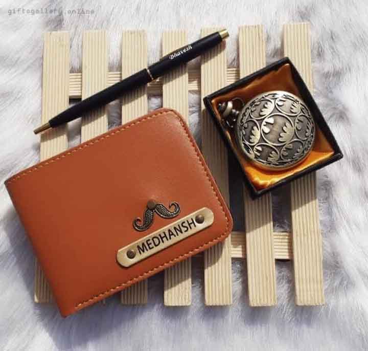 MENS WALLET+CUSTOMIZE PEN AND ANTIQUE WATCH