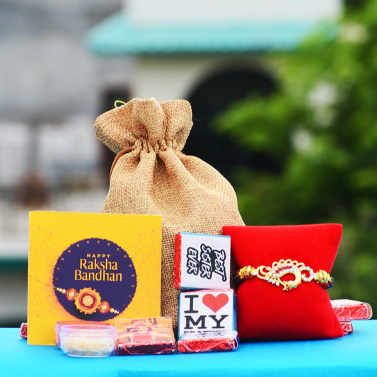 Fancy Rakhi With Chocolate Potli