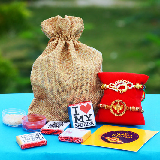 Fancy rakhi(Set of 2) and chocolate potli