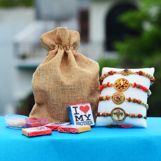 Fancy rakhi(Set of 4) and chocolate potli