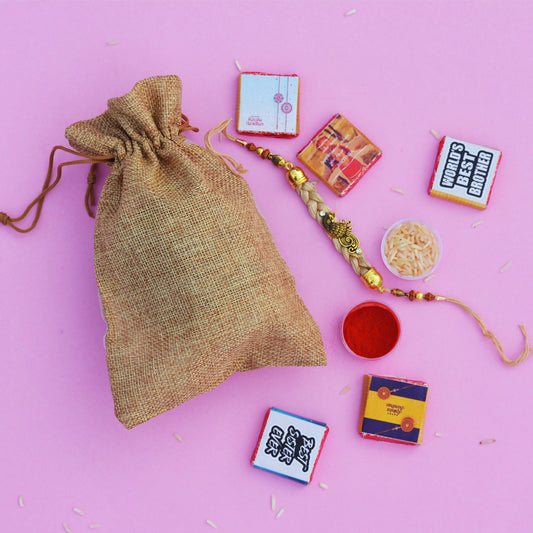 Peacock Rakhi and Chocolate Potli