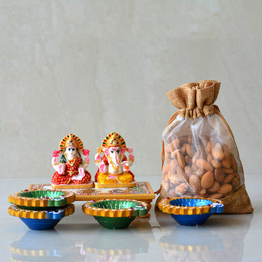 LAXMI GANESH JI+DIYA+DRY FRUIT HAMPER