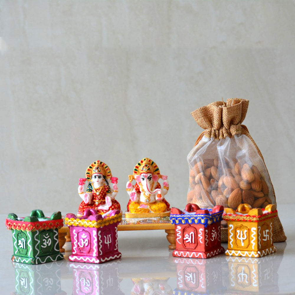 LAXMI GANESH JI+DIYA+DRY FRUIT HAMPER