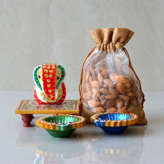 DRY FRUITS+DIYA+CHOCOLATE HAMPER