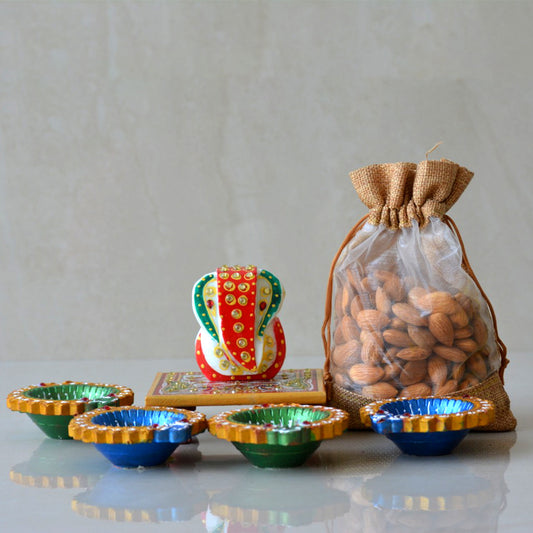 DRY FRUITS+DIYA+CHOCOLATE HAMPER