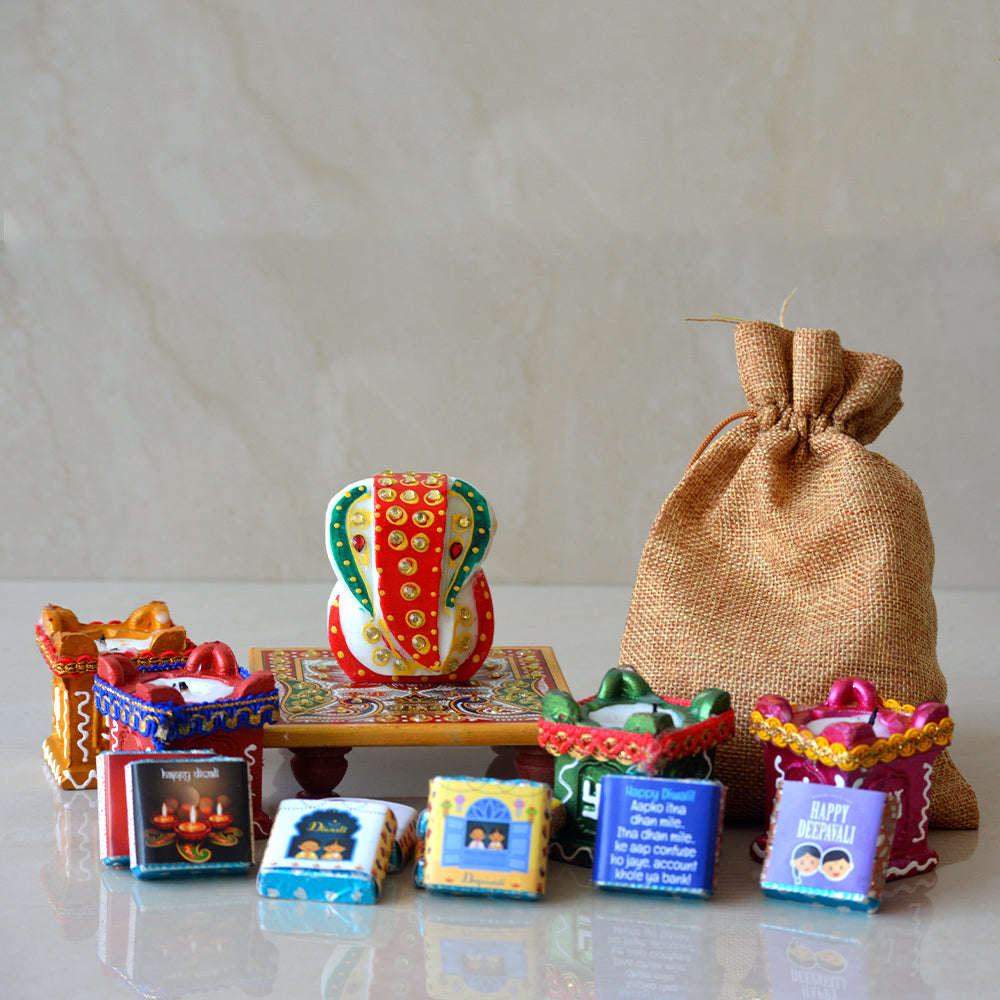 MARBEL GANESH JI+CHOCOLATES+DIYA SET HAMPER
